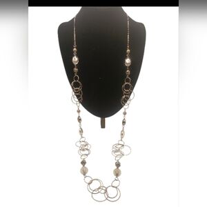 New York & Co Statement Necklace 19" Silver Tone Black Rhinestone Open Work